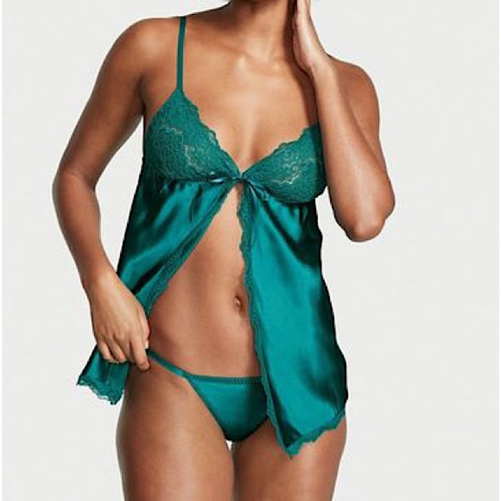 Victoria's Secret Satin Tie Front Babydoll Set